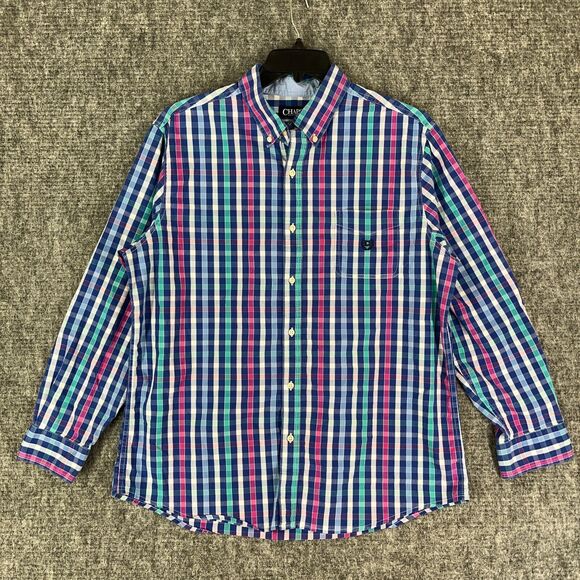Chaps Shirt Men Extra Large Stretch Easy Care Check Button-Front Business Casual - Picture 1 of 8